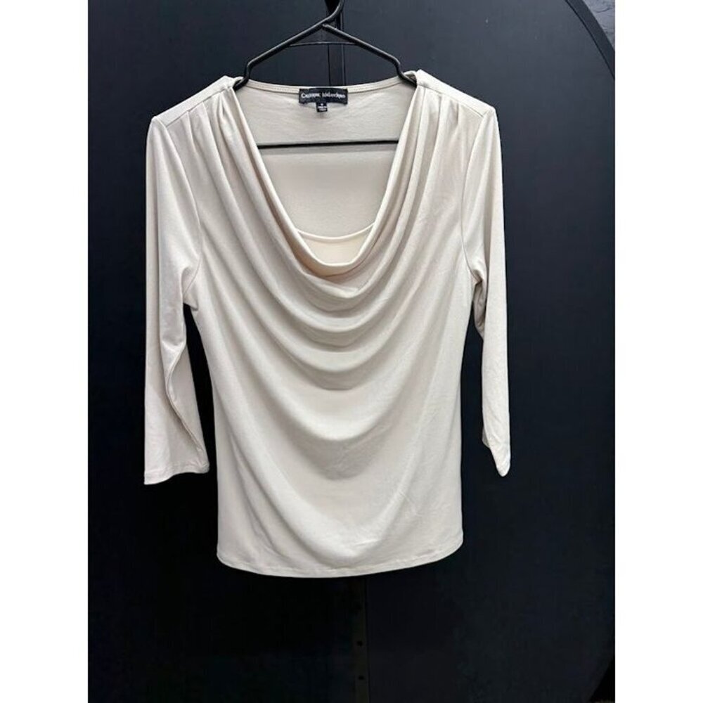 Catherine Malandrino Beige Scoop Long Sleeve Blouse